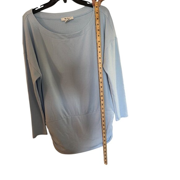 White House Black Market WHBM Light Blue Longline Top Ruched Hips Size Medium - Picture 10 of 12